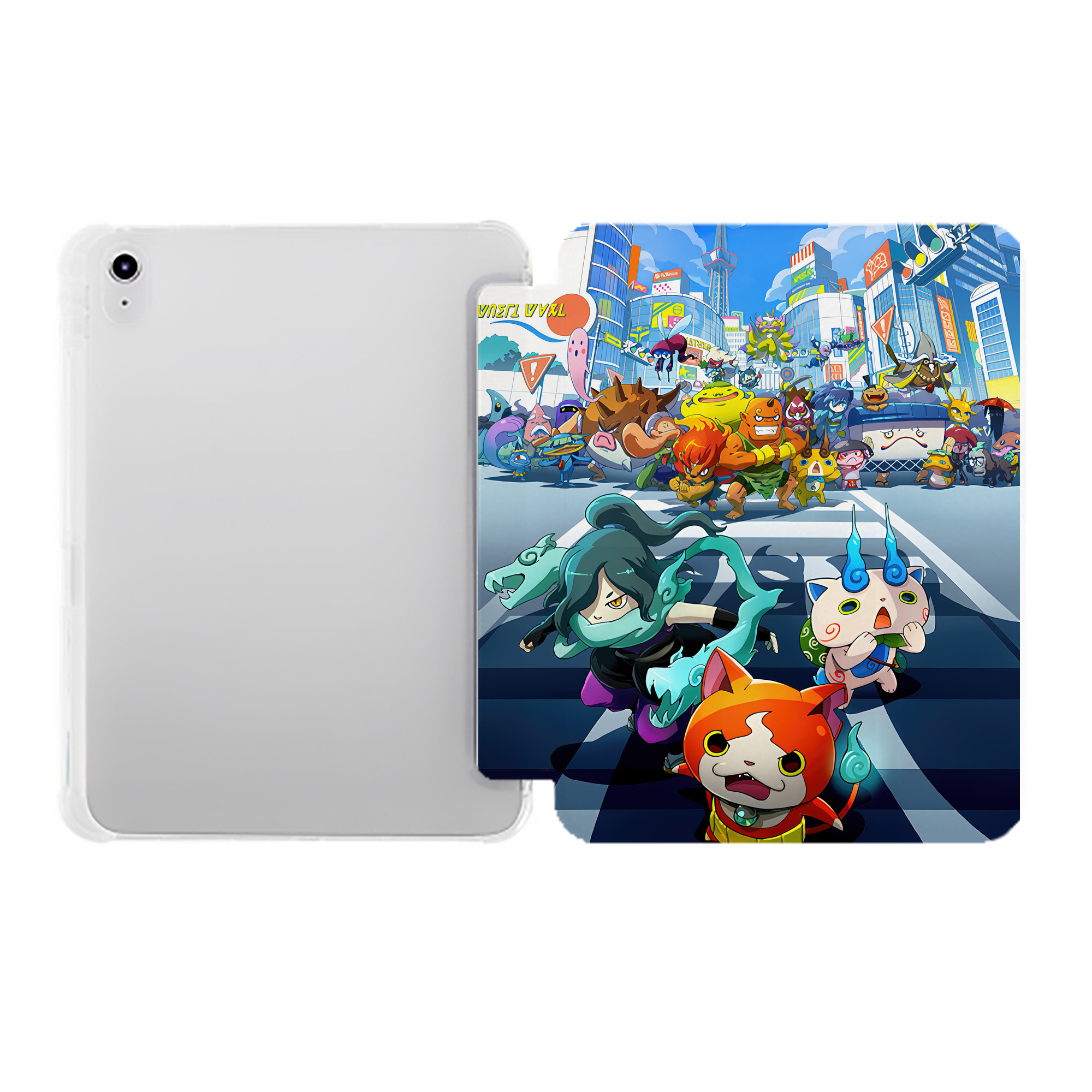（画像用） 妖怪ウォッチ Yo-kai Watch IPad ケース ペン収納付き 三つ折りスタンド PUレザー×シリコン 対応機種9.5/10.5/10.9インチ